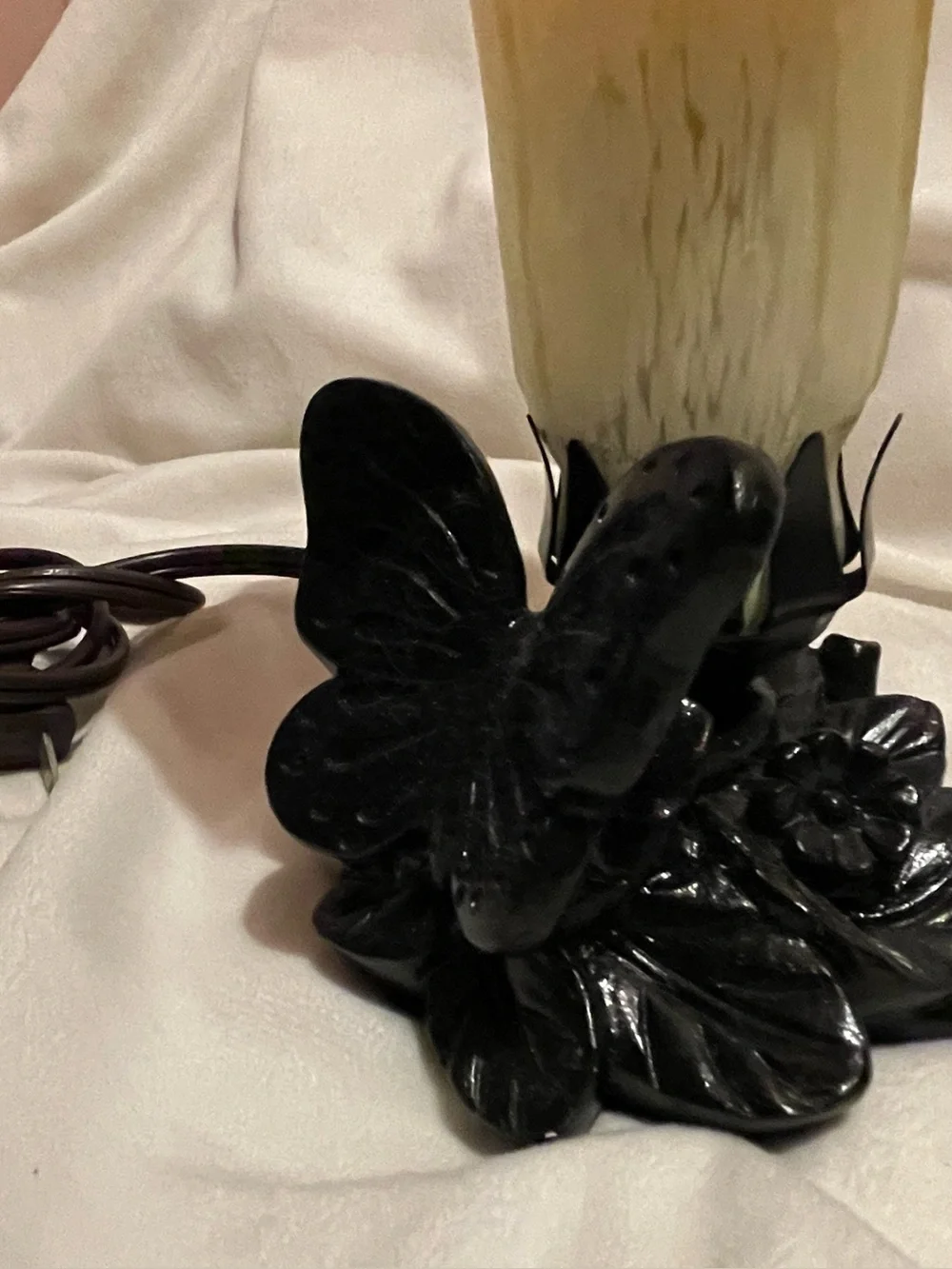 Art Glass Pink Ombre Tulip Table Lamp with Black Butterfly Base